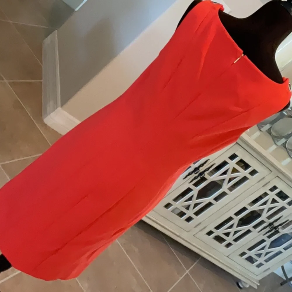 Tory Burch orange back zip shift dress, sleeveless, gold hardware, size 10